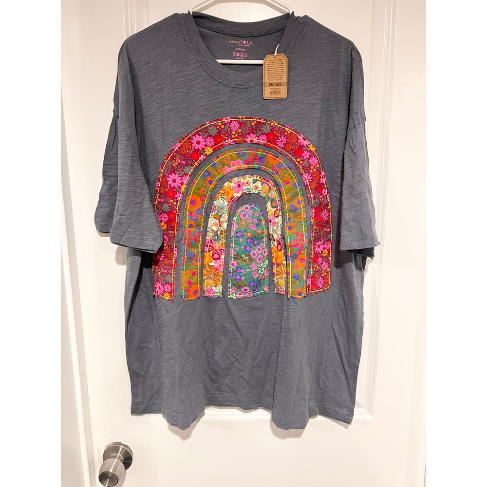 Natural Life NWT embroidered tee with patchwork one size